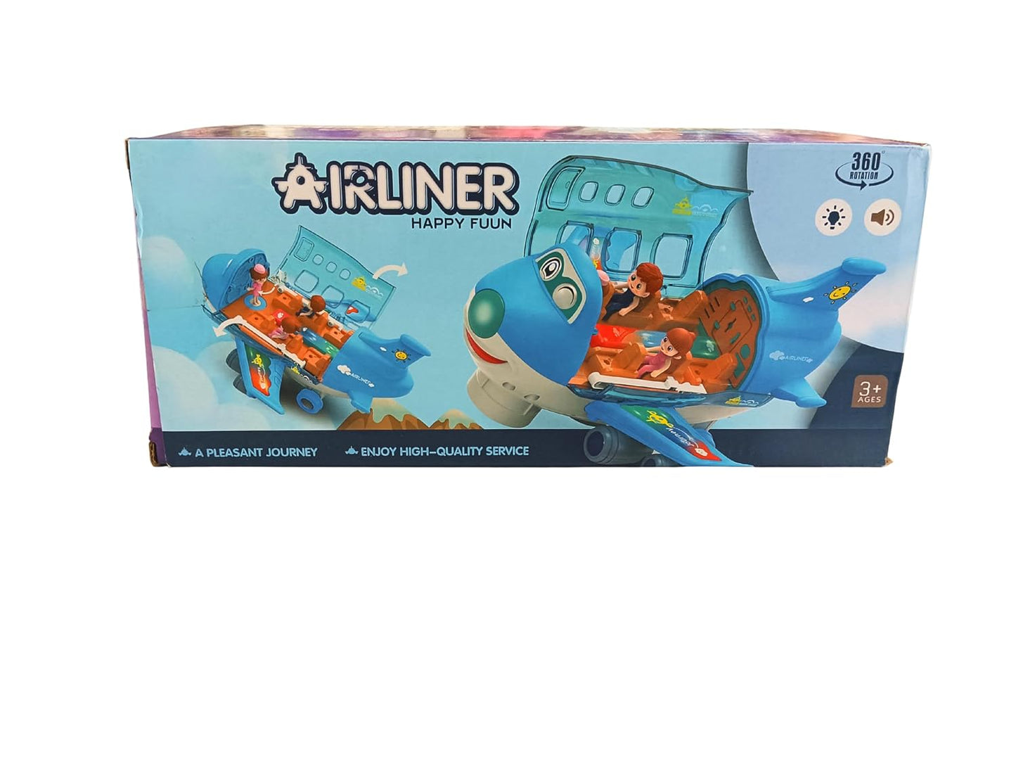 Airliner Happy Fuun Kids Toy Airplane, Blue Transparent Plastic, Light and Sound Effects, Educational Aircraft for Ages 3+