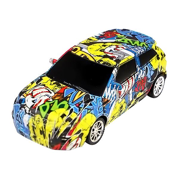 "Fast & Manipulates" remote control toy car with a colorful graffiti or tattoo art design