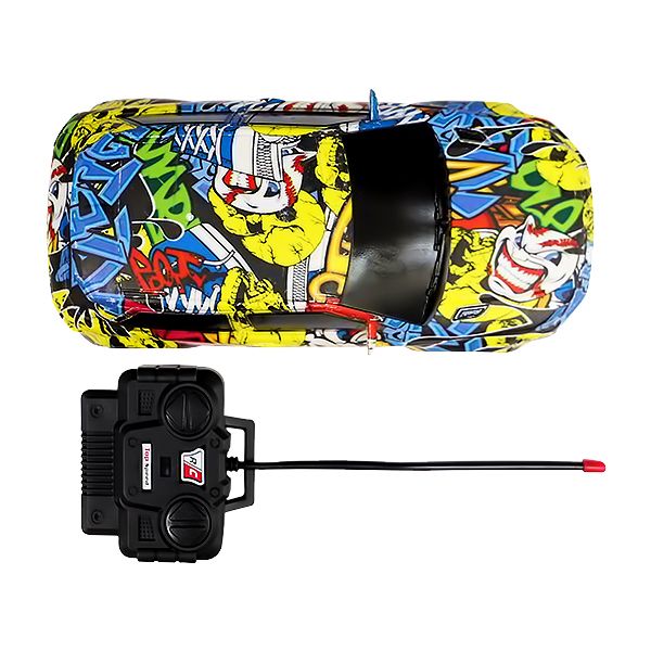 "Fast & Manipulates" remote control toy car with a colorful graffiti or tattoo art design