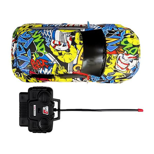 "Fast & Manipulates" remote control toy car with a colorful graffiti or tattoo art design