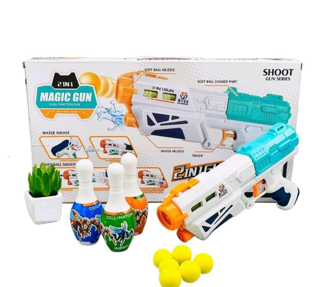 Toy Blaster Gun Set with 6 Foam Balls and 3 Bowling Pins