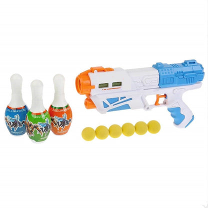 Toy Blaster Gun Set with 6 Foam Balls and 3 Bowling Pins