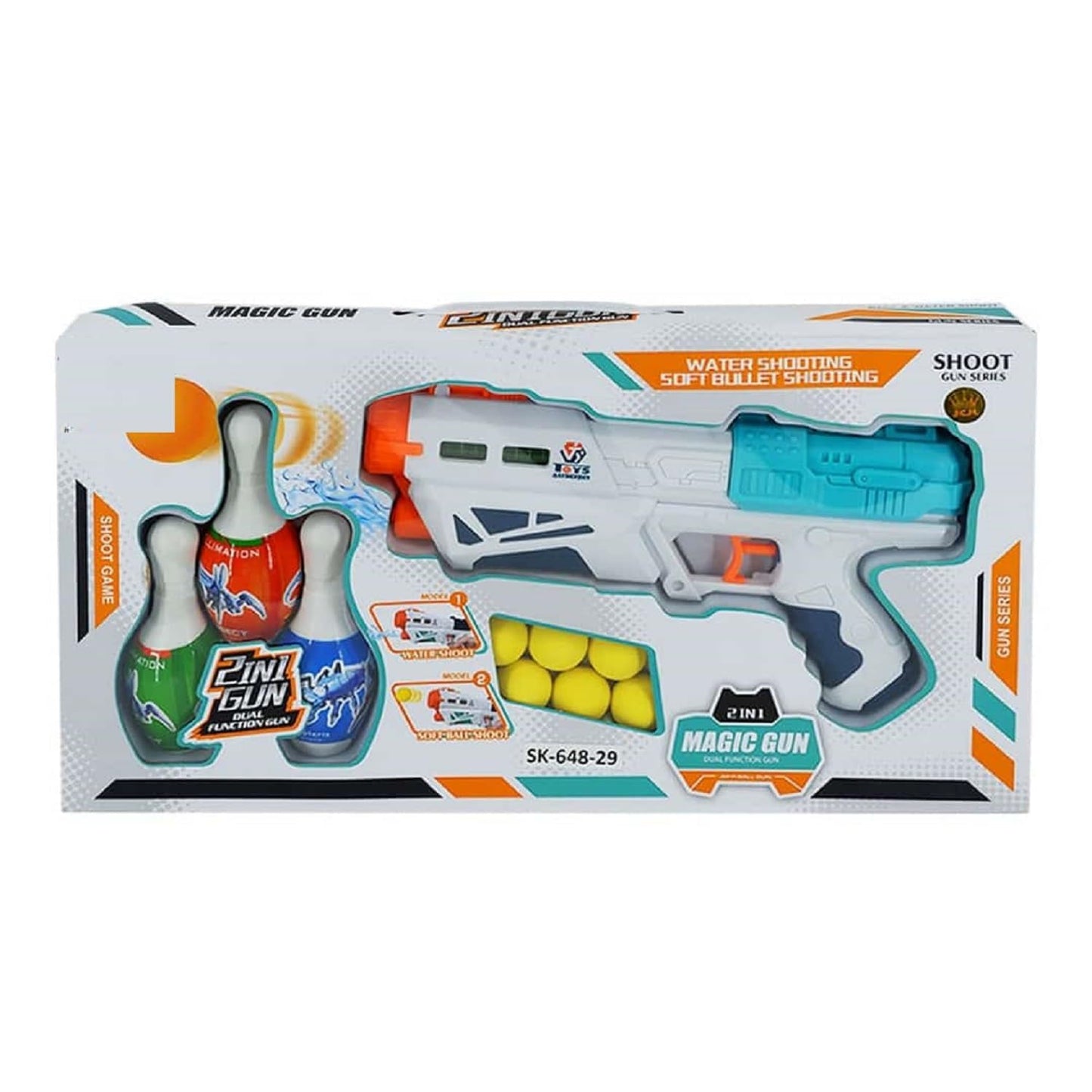 Toy Blaster Gun Set with 6 Foam Balls and 3 Bowling Pins