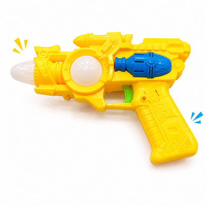 Bright yellow flashing LED light-up and sound blaster gun