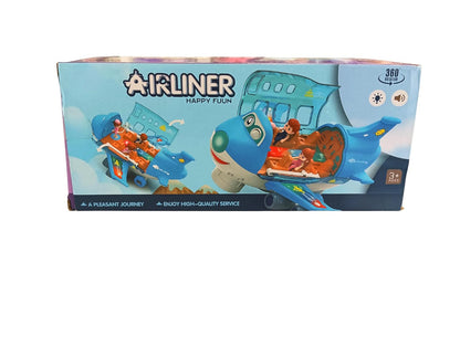 Airliner Happy Fuun Kids Toy Airplane, Blue Transparent Plastic, Light and Sound Effects, Educational Aircraft for Ages 3+