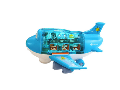 Airliner Happy Fuun Kids Toy Airplane, Blue Transparent Plastic, Light and Sound Effects, Educational Aircraft for Ages 3+