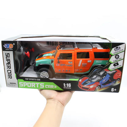 RC off-road Hummer-style remote control car in orange and turquoise