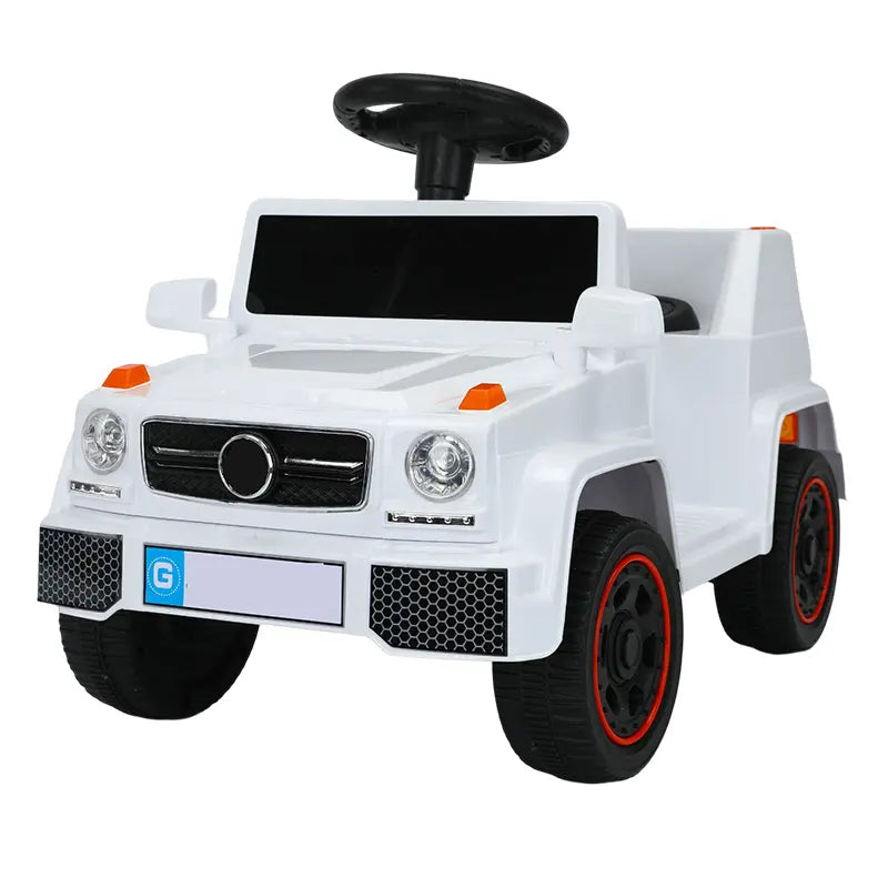 white Mercedes-Benz G-Class style foot-to-floor push ride-on car for toddlers
