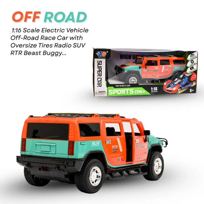 RC off-road Hummer-style remote control car in orange and turquoise