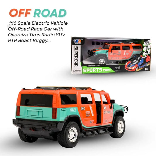 RC off-road Hummer-style remote control car in orange and turquoise