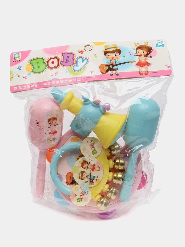 5-piece kit including a horn, rattle, and bells