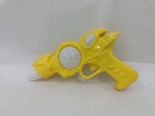 Bright yellow flashing LED light-up and sound blaster gun