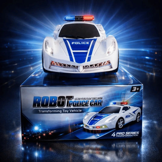 Robot Police Car Toy Transformer with Lights, Music, Automatic Rotation