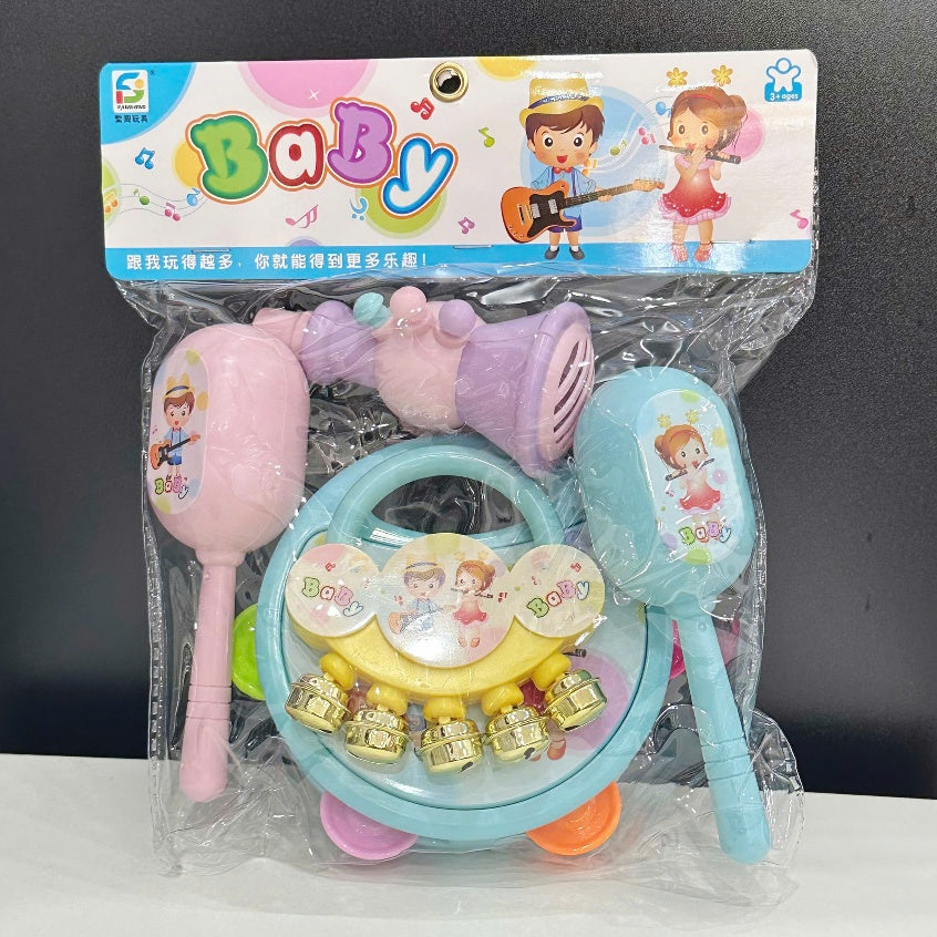 5-piece kit including a horn, rattle, and bells